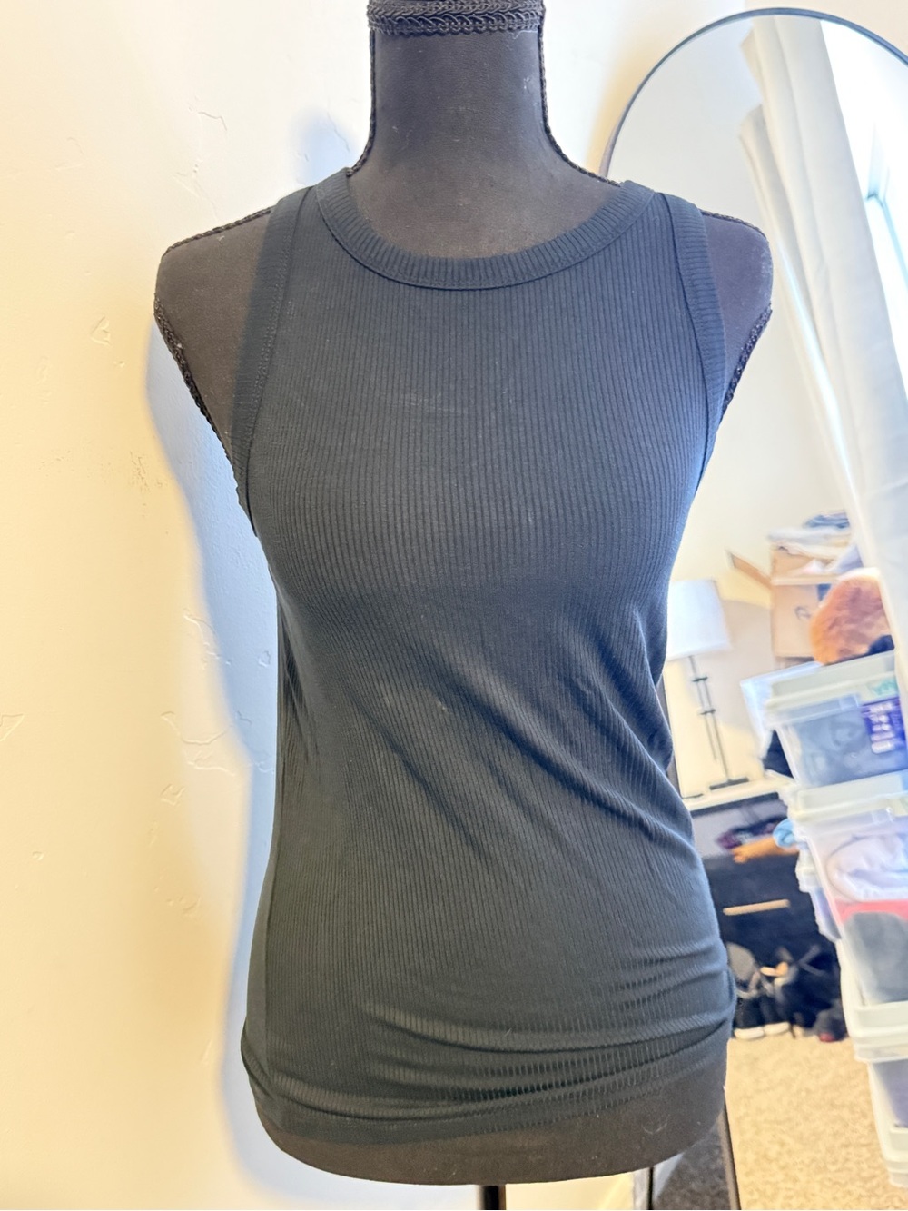 New Women's Black Ribbed Tank Top - Sleeveless Crewneck